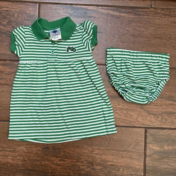 Tractor Outfit Baby Girl Green Stripes 2 Pieces 3-6 Months Farm Green Tractor - Picture 3 of 7